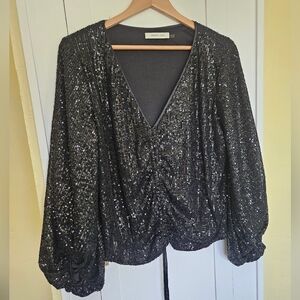 Mustard Seed Black Sequin Blouse